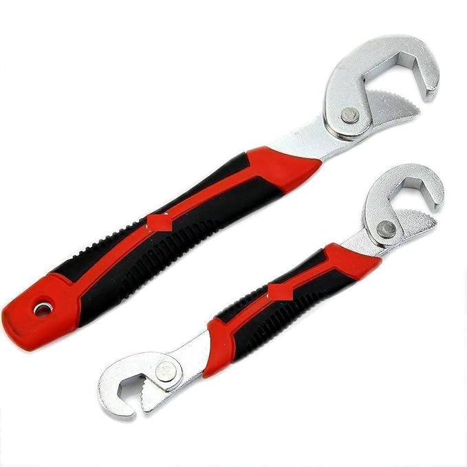 Adjustable Snap and Grip Wrench Set, 2 Pieces, Red and Black Handle, Multi-Purpose Universal Wrench Tool [multi]