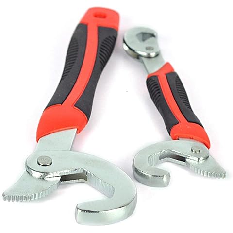 Adjustable Snap and Grip Wrench Set, 2 Pieces, Red and Black Handle, Multi-Purpose Universal Wrench Tool [multi]