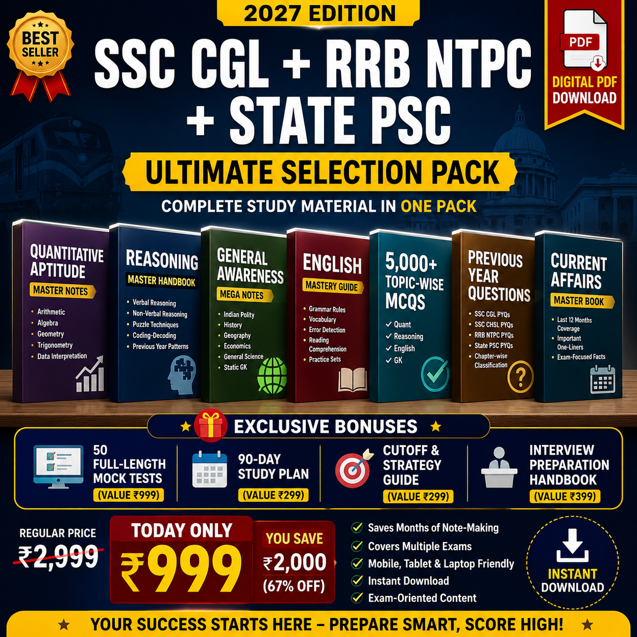 SSC CGL + RRB NTPC + State PSC Ultimate Selection Pack 2027